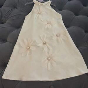 Elegant Cream Kids Dress with Floral Accents